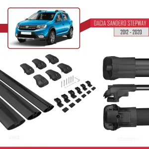 Dacia Sandero STEPWAY 2012-2020 Arası ile uyumlu ACE-1 Ara Atkı Tavan Barı SİYAH 3 ADET BAR thumb 5