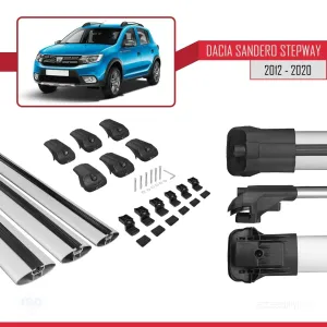 Dacia Sandero STEPWAY 2012-2020 Arası ile uyumlu ACE-1 Ara Atkı Tavan Barı GRİ 3 ADET BAR thumb 5