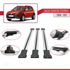 Dacia Sandero STEPWAY 2008-2012 Arası ile Uyumlu FLY Model Ara Atkı Tavan Barı GRİ 3 ADET BAR thumb 5