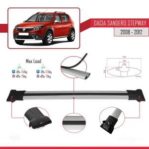 Dacia Sandero STEPWAY 2008-2012 Arası ile uyumlu FLY Model Ara Atkı Tavan Barı GRİ thumb 4