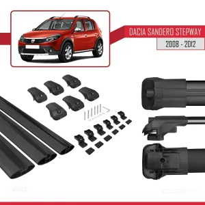 Dacia Sandero STEPWAY 2008-2012 Arası ile uyumlu ACE-1 Ara Atkı Tavan Barı SİYAH 3 ADET BAR thumb 5