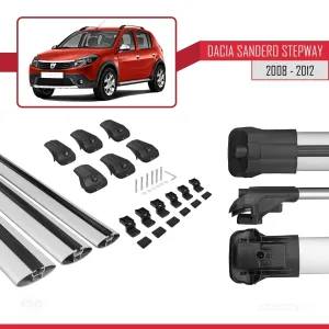 Dacia Sandero STEPWAY 2008-2012 Arası ile uyumlu ACE-1 Ara Atkı Tavan Barı GRİ 3 ADET BAR thumb 5
