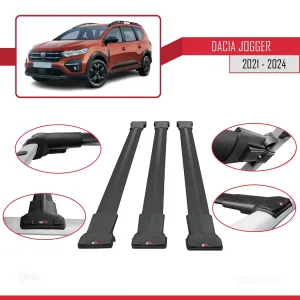 Dacia Jogger 2021 ve Sonrası ile Uyumlu FLY Model Ara Atkı Tavan Barı SİYAH 3 ADET BAR thumb 5