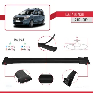 Dacia Dokker 2012 ve Sonrası ile uyumlu FLY Model Ara Atkı Tavan Barı SİYAH 3 ADET BAR thumb 4