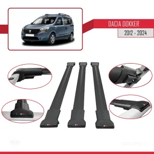 Dacia Dokker 2012 ve Sonrası ile uyumlu FLY Model Ara Atkı Tavan Barı SİYAH 3 ADET BAR thumb 5