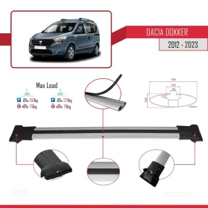 Dacia Dokker 2012 ve Sonrası ile Uyumlu FLY Model Ara Atkı Tavan Barı GRİ thumb 4
