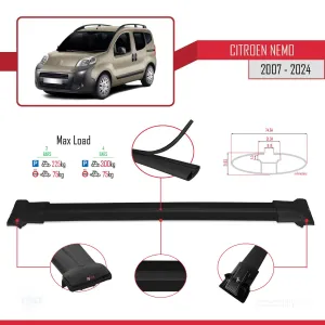 Citroen Nemo 2007 ve Sonrası ile uyumlu FLY Model Ara Atkı Tavan Barı SİYAH 4 ADET BAR thumb 4