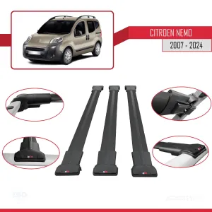 Citroen Nemo 2007 ve Sonrası ile uyumlu FLY Model Ara Atkı Tavan Barı SİYAH 3 ADET BAR thumb 5