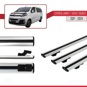 Citroen Jumpy - Space Tourer 2017 ve Sonrası ile uyumlu Basic Model Ara Atkı Tavan Barı GRİ 3 ADET thumb 5