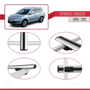 Citroen C-Crosser 2006-2013 Arası ile uyumlu Basic Model Ara Atkı Tavan Barı GRİ 3 ADET thumb 4