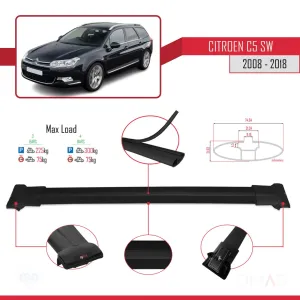Citroen C5 SW 2008-2018 Arası ile Uyumlu FLY Model Ara Atkı Tavan Barı SİYAH 3 ADET BAR thumb 4