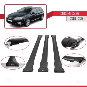 Citroen C5 SW 2008-2018 Arası ile Uyumlu FLY Model Ara Atkı Tavan Barı SİYAH 3 ADET BAR thumb 5