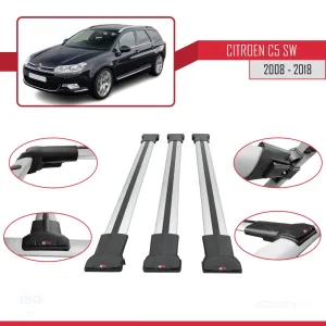 Citroen C5 SW 2008-2018 Arası ile Uyumlu FLY Model Ara Atkı Tavan Barı GRİ 3 ADET BAR thumb 5