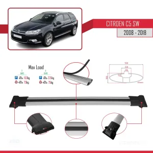 Citroen C5 SW 2008-2018 Arası ile Uyumlu FLY Model Ara Atkı Tavan Barı GRİ thumb 4