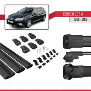 Citroen C5 SW 2008-2018 Arası ile uyumlu ACE-1 Ara Atkı Tavan Barı SİYAH 3 ADET BAR thumb 5