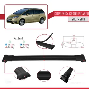 Citroen C4 Grand Picasso 2007-2013 Arası ile Uyumlu FLY Model Ara Atkı Tavan Barı SİYAH 3 ADET BAR thumb 4