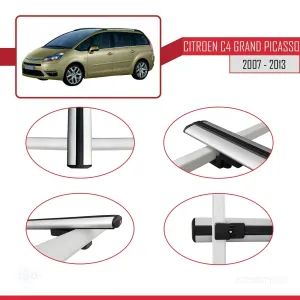 Citroen C4 Grand Picasso 2007-2013 Arası ile uyumlu Basic Model Ara Atkı Tavan Barı GRİ 3 ADET thumb 4