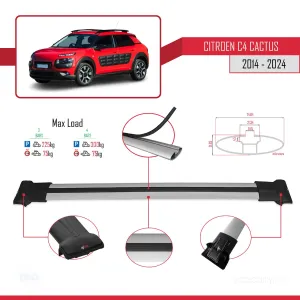 Citroen C4 Cactus 2014 ve Sonrası ile Uyumlu FLY Model Ara Atkı Tavan Barı GRİ 3 ADET BAR thumb 4