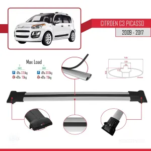 Citroen C3 Picasso 2009-2017 Arası ile Uyumlu FLY Model Ara Atkı Tavan Barı GRİ 3 ADET BAR thumb 4
