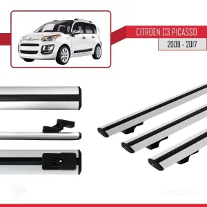 Citroen C3 Picasso 2009-2017 Arası ile uyumlu Basic Model Ara Atkı Tavan Barı GRİ 3 ADET thumb 3