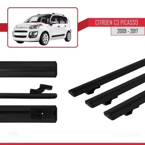 Citroen C3 Picasso 2007-2017 Arası ile uyumlu Basic Model Ara Atkı Tavan Barı SİYAH 3 ADET thumb 3