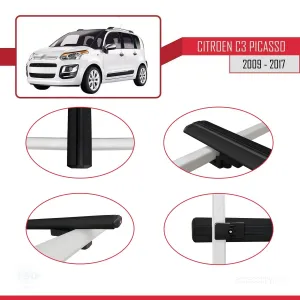 Citroen C3 Picasso 2007-2017 Arası ile uyumlu Basic Model Ara Atkı Tavan Barı SİYAH 3 ADET thumb 4