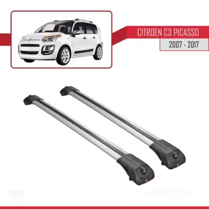 Citroen C3 Picasso 2007-2017 Arası ile uyumlu ACE-1 Ara Atkı Tavan Barı GRİ thumb 3