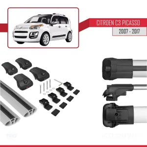 Citroen C3 Picasso 2007-2017 Arası ile uyumlu ACE-1 Ara Atkı Tavan Barı GRİ thumb 5