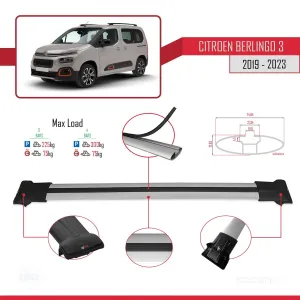 Citroen Berlingo 3 2019-2023 Arası ile uyumlu FLY Model Ara Atkı Tavan Barı GRİ 4 ADET BAR thumb 4