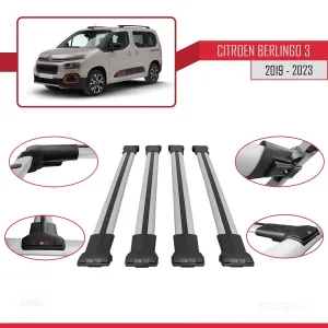 Citroen Berlingo 3 2019-2023 Arası ile uyumlu FLY Model Ara Atkı Tavan Barı GRİ 4 ADET BAR thumb 5