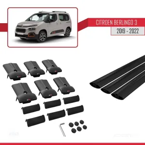 Citroen Berlingo 2019-2022 Arası ile Uyumlu FLY Model Ara Atkı Tavan Barı SİYAH 3 ADET BAR thumb 5
