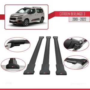 Citroen Berlingo 2019-2022 Arası ile uyumlu FLY Model Ara Atkı Tavan Barı SİYAH 3 ADET BAR thumb 4