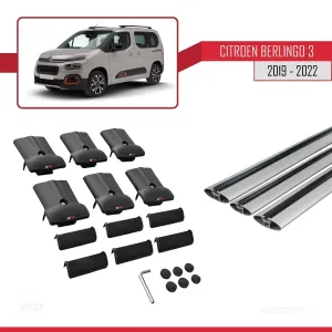 Citroen Berlingo 2019-2022 Arası ile uyumlu FLY Model Ara Atkı Tavan Barı GRİ 3 ADET BAR thumb 5