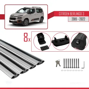 Citroen Berlingo 2019-2022 Arası ile uyumlu ACE-1 Ara Atkı Tavan Barı GRİ 4 ADET BAR thumb 5