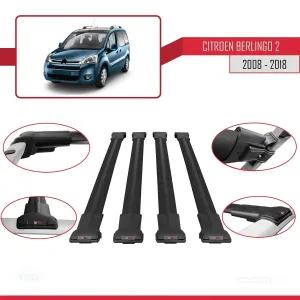 Citroen Berlingo 2008-2018 Arası ile uyumlu FLY Model Ara Atkı Tavan Barı SİYAH 4 ADET BAR thumb 5