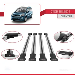Citroen Berlingo 2008-2018 Arası ile uyumlu FLY Model Ara Atkı Tavan Barı GRİ 4 ADET BAR thumb 5