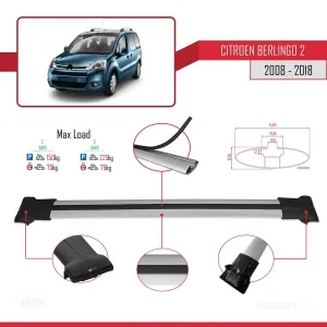 Citroen Berlingo 2008-2018 Arası ile uyumlu FLY Model Ara Atkı Tavan Barı GRİ thumb 4