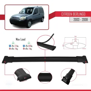 Citroen Berlingo 2003-2008 Arası ile uyumlu FLY Model Ara Atkı Tavan Barı SİYAH 4 ADET BAR thumb 4