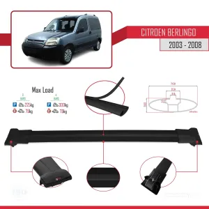 Citroen Berlingo 2003-2008 Arası ile uyumlu FLY Model Ara Atkı Tavan Barı SİYAH 3 ADET BAR thumb 4