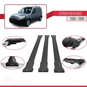 Citroen Berlingo 2003-2008 Arası ile uyumlu FLY Model Ara Atkı Tavan Barı SİYAH 3 ADET BAR thumb 5