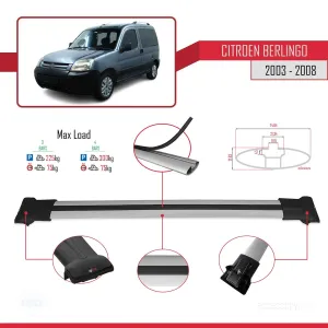 Citroen Berlingo 2003-2008 Arası ile uyumlu FLY Model Ara Atkı Tavan Barı GRİ 4 ADET BAR thumb 4