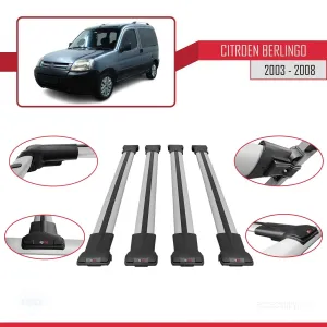 Citroen Berlingo 2003-2008 Arası ile uyumlu FLY Model Ara Atkı Tavan Barı GRİ 4 ADET BAR thumb 5