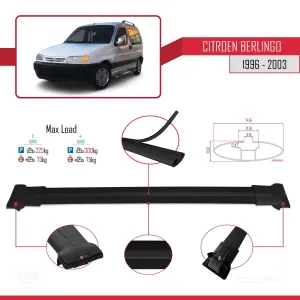 Citroen Berlingo 1996-2003 Arası ile uyumlu FLY Model Ara Atkı Tavan Barı SİYAH 3 ADET BAR thumb 4