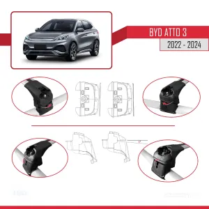 BYD Atto 3 2022 ve Sonrası ile uyumlu ACE-2 Ara Atkı Tavan Barı GRİ thumb 4