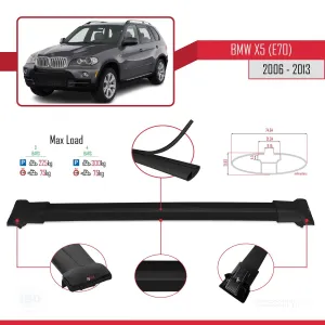 BMW X5 (E70) 2006-2013 Arası ile Uyumlu FLY Model Ara Atkı Tavan Barı SİYAH 3 ADET BAR thumb 4