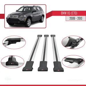 BMW X5 (E70) 2006-2013 Arası ile Uyumlu FLY Model Ara Atkı Tavan Barı GRİ 3 ADET BAR thumb 5