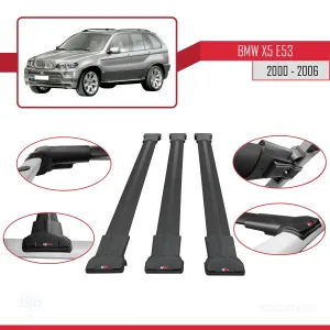 BMW X5 (E53) 2000-2006 Arası ile Uyumlu FLY Model Ara Atkı Tavan Barı SİYAH 3 ADET BAR thumb 5