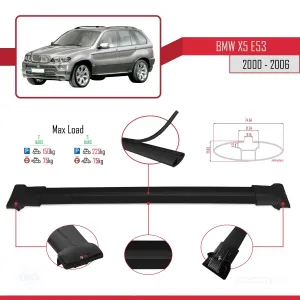 BMW X5 (E53) 2000-2006 Arası ile uyumlu FLY Model Ara Atkı Tavan Barı SİYAH thumb 4