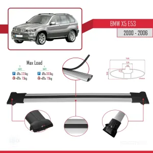 BMW X5 (E53) 2000-2006 Arası ile Uyumlu FLY Model Ara Atkı Tavan Barı GRİ 3 ADET BAR thumb 4
