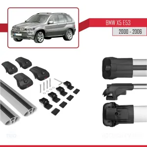 BMW X5 (E53) 2000-2006 Arası ile uyumlu ACE-1 Ara Atkı Tavan Barı GRİ thumb 5